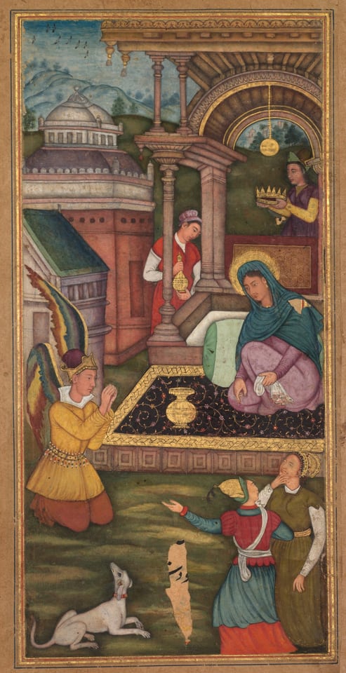 The Annunciation (folio 15 recto), from a Mirror of Holiness (Mir’at al-quds) of Father Jerome Xavier, 1602–4