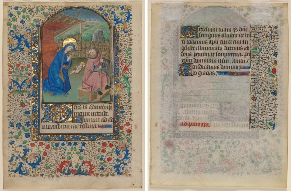 Leaf from a Book of Hours: The Nativity (recto) and Text (verso), c. 1430