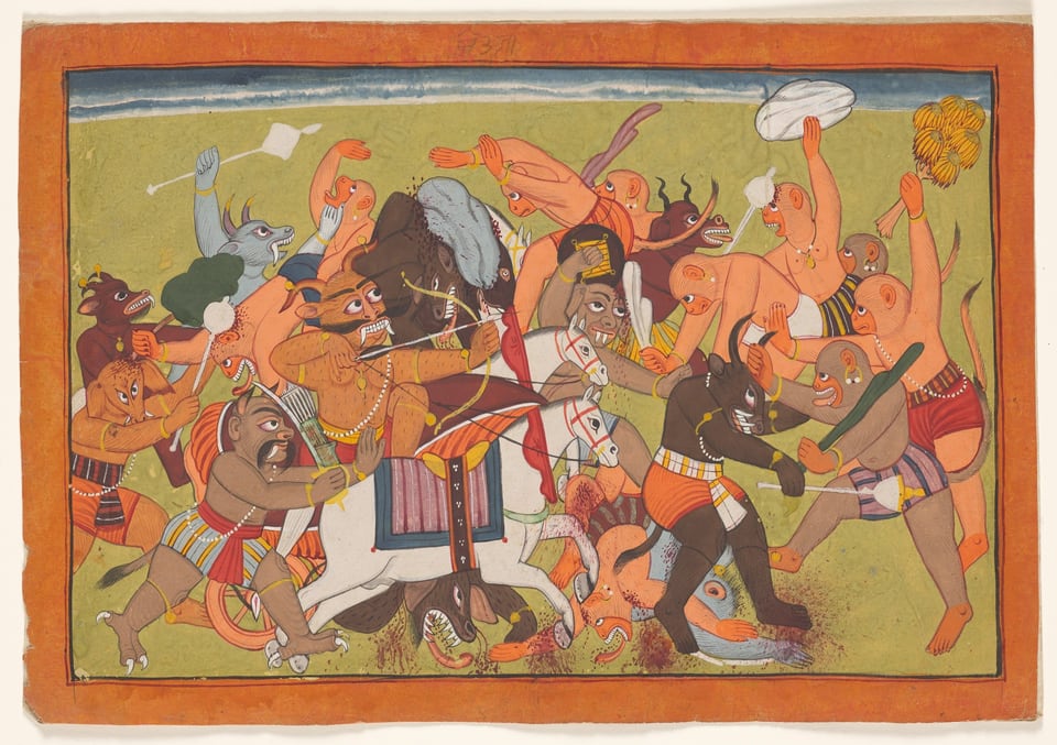 Battle between monkeys and demons, from the “Shangri” Ramayana, c. 1700
