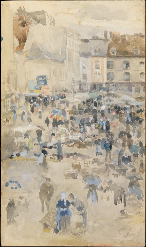 Variations in Violet and Grey—Market Place, Dieppe, by James McNeill Whistler, 1885