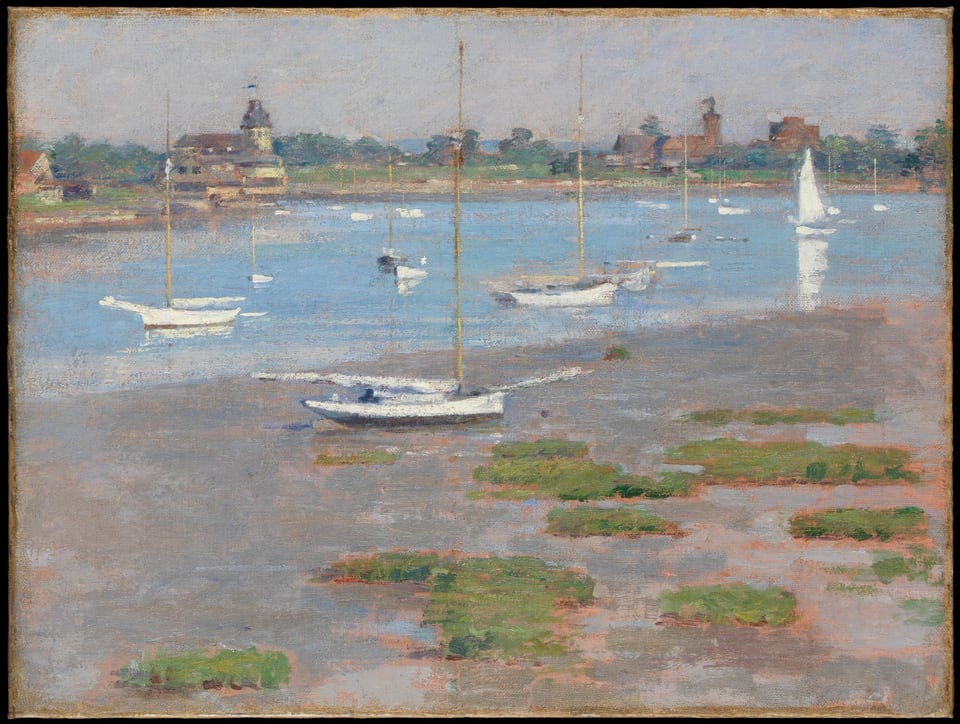 Low Tide, Riverside Yacht Club, by Theodore Robinson, 1894