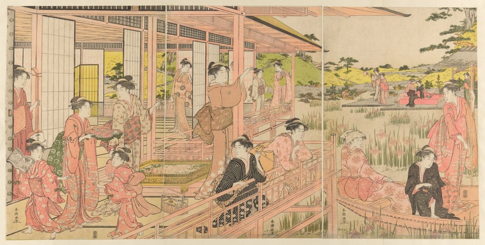 A work made of color woodblock print; oban triptych.