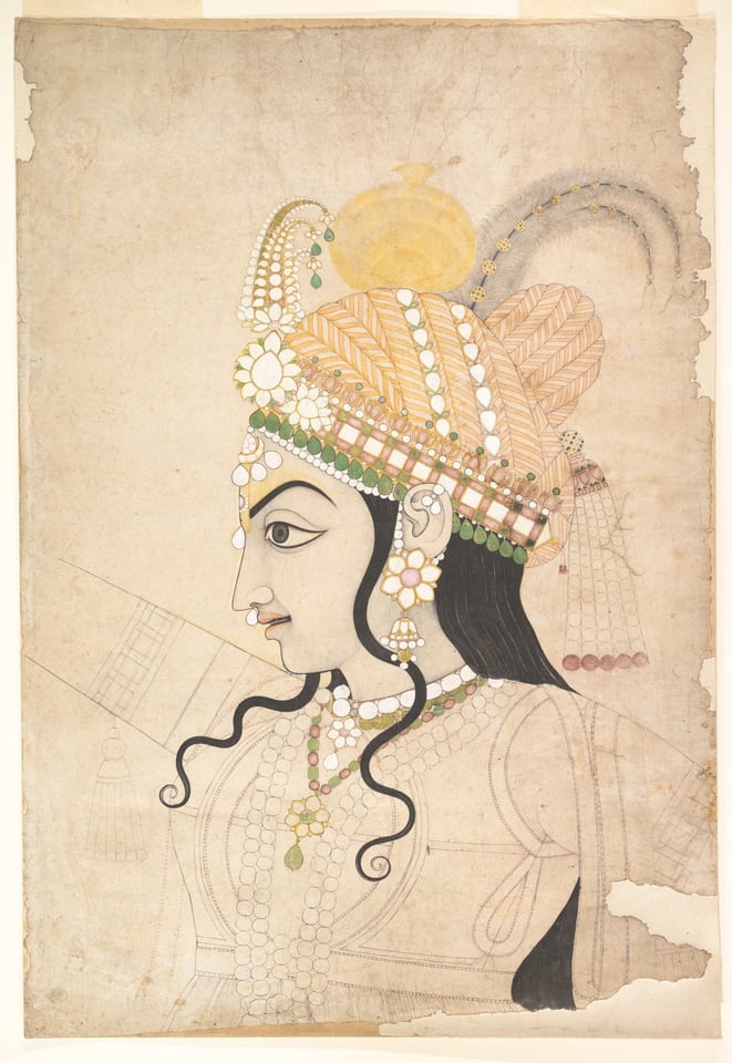 Head of Krishna: cartoon for a mural of the Raslila, by Sahib Ram, ca. 1800