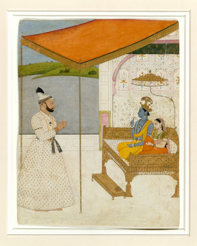 Raja Balwant Singh’s Vision of Krishna and Radha, by Nainsukh, ca. 1745–50