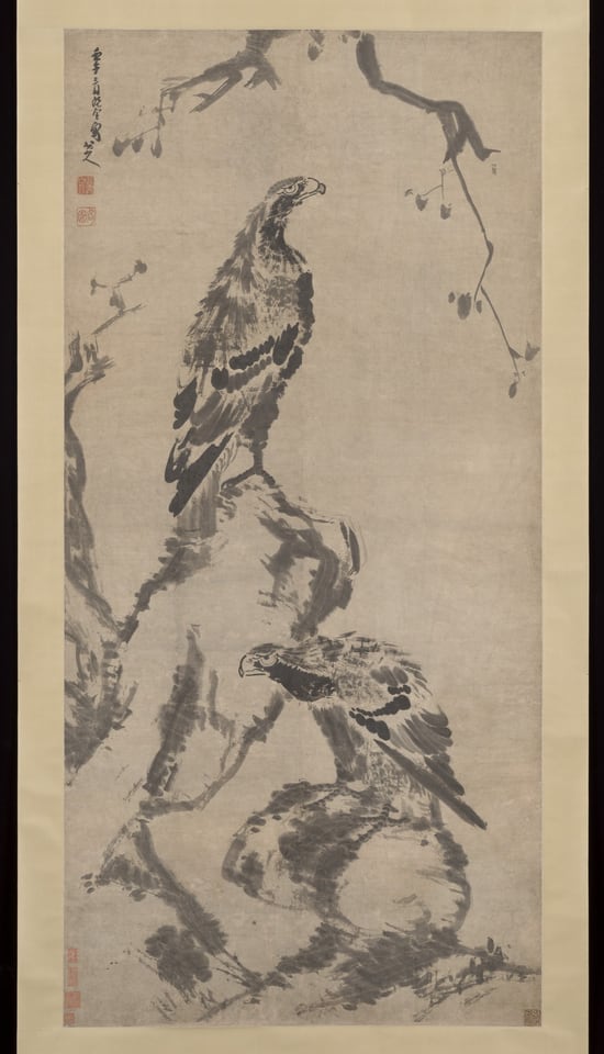 Two eagles, by Bada Shanren (Zhu Da), dated 1702