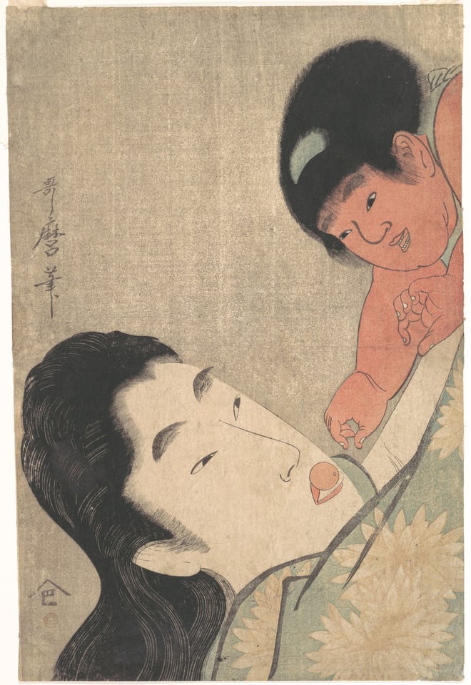 Yamauba and Kintarō Playing with a Cherry, by Kitagawa Utamaro, ca. 1795