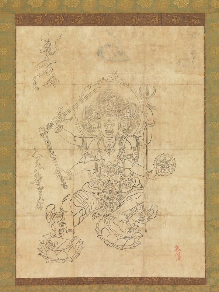 Iconographic Drawing of the Wisdom King Daiitoku (Daiitoku Myōō), 12th century
