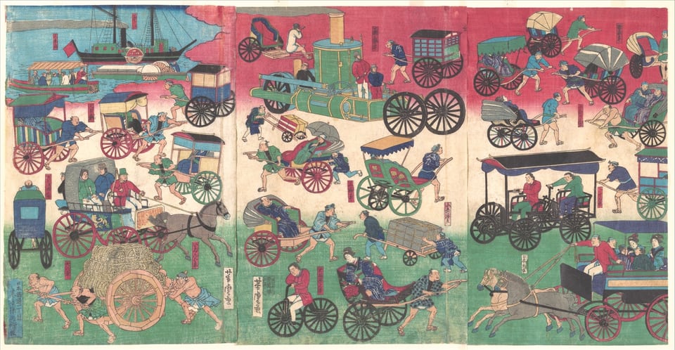 Vehicles on the Streets of Tokyo, by Utagawa Yoshitora, 1870