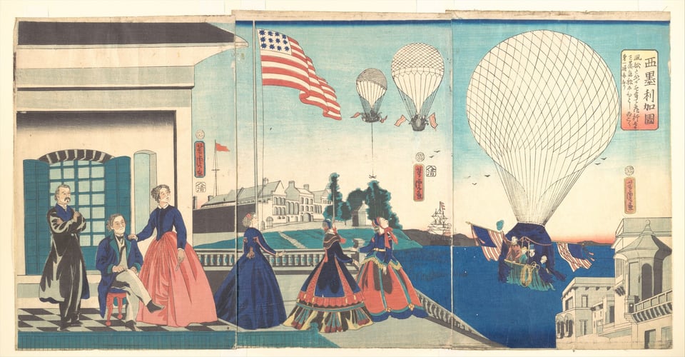 “America”: Enjoying Hot Air Balloons, by Utagawa Yoshitora, 1867