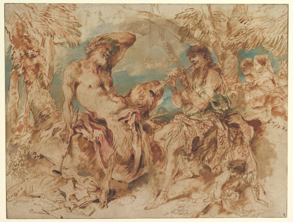 Youth Playing a Pipe for a Satyr, by Giovanni Benedetto Castiglione, 1645–50