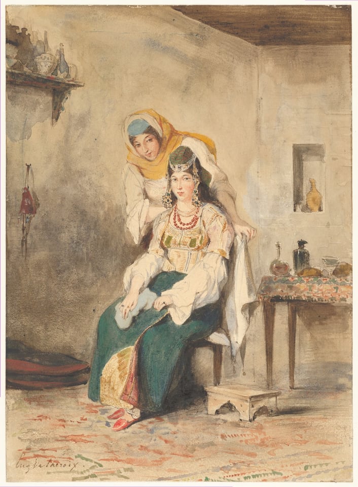Saada, the Wife of Abraham Ben-Chimol, and Préciada, One of Their Daughters, by Eugène Delacroix, 1832